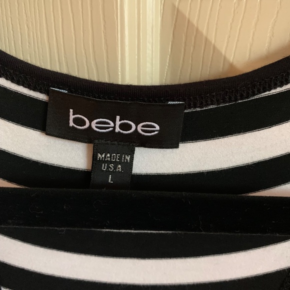 Bebe Black/White Striped Embellished Tank Top sz L - Picture 3 of 5